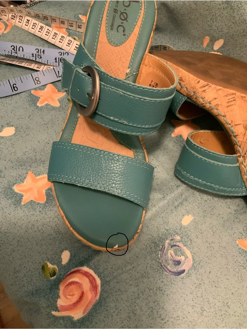 Like New b.o.c Teal Wedge Sandals with Buckle Strap - Women size 7